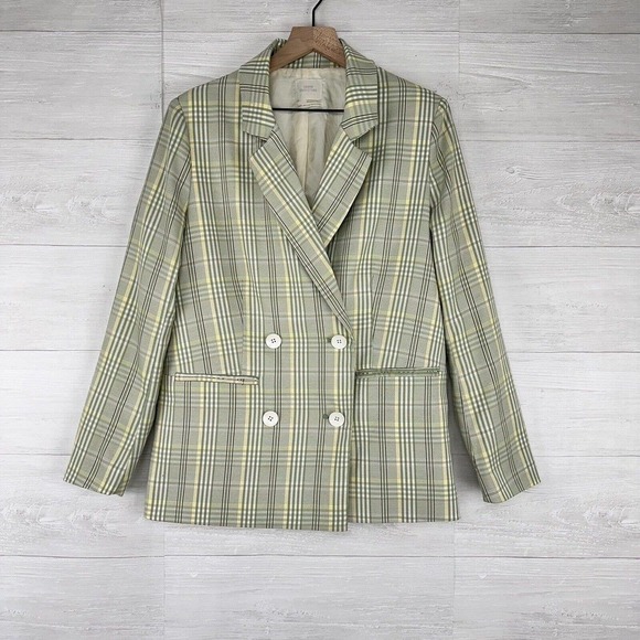 Urban Outfitters Womens Oversized Double Breasted Blazer Size Medium Plaid Green - Picture 1 of 14
